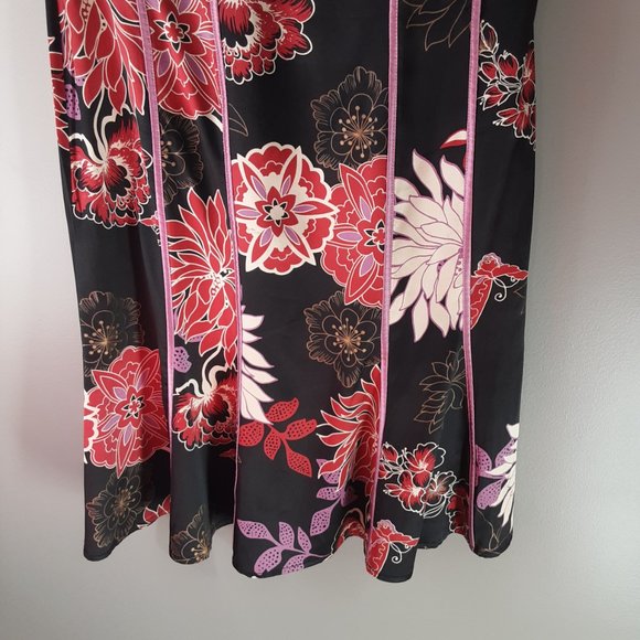 Bebe 100% Silk Black Pink Strapless Floral Flowy Dress Size Large - Picture 5 of 16